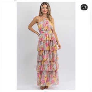 Olivaceous Floral Halter Gown - size medium